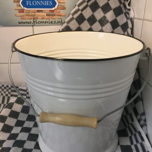 Emaille Emmer - 10 liter - wit / zwart