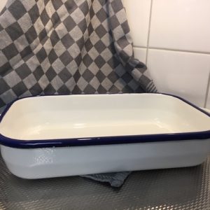 Emaille ovenschaal met handgreep - 33 x 23cm - w/b