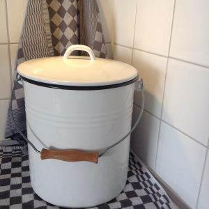 Emaille Emmer met Deksel - 12 liter - wit / zwart