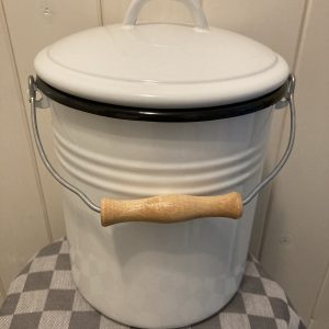 Emaille Emmer met Deksel - 5 liter wit / zwart