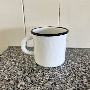 Emaille Mok / Beker - wit / zwart