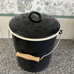 Emaille emmer met deksel zwart/creme