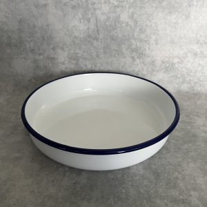 Emaille Schaal - 28/6 cm wit met blauw