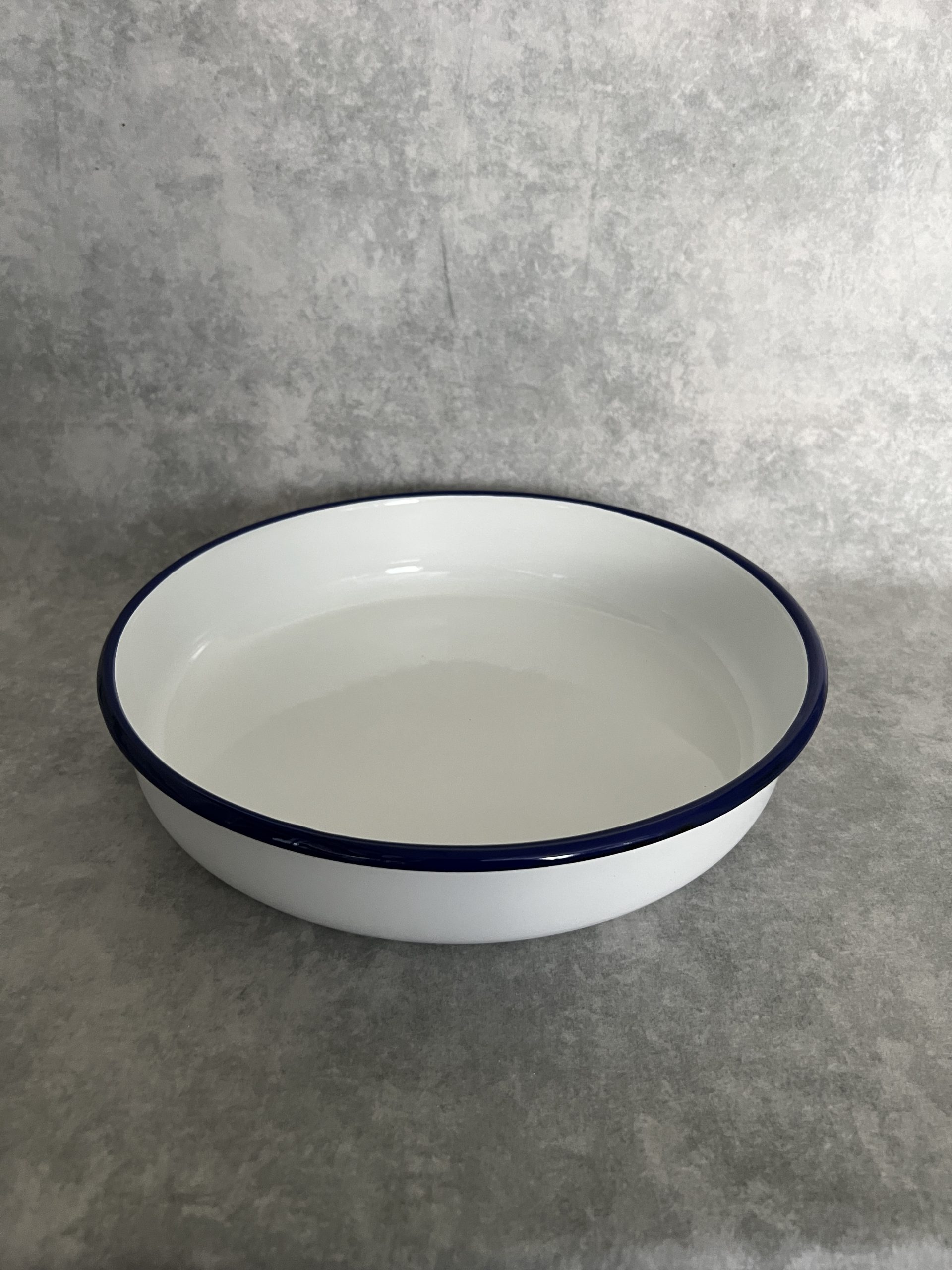 Emaille Schaal - 28/6 cm wit met blauw