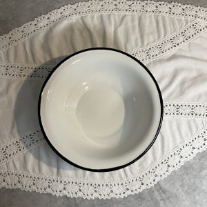 Emaille Bord / Kom - 450 ml - wit / zwarte